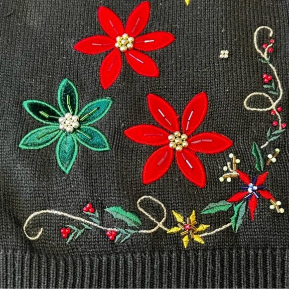 Vintage Tabi International Cotton Christmas Floral Embroidered/Beaded Vest - Picture 5 of 11